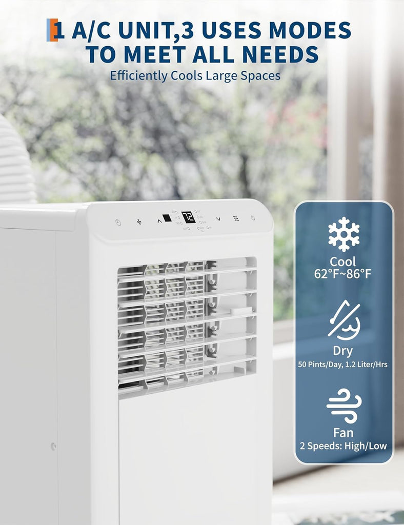 8,000 BTU Portable Air Conditioner, 3-in-1 Portable AC Unit with Cool, Dehumidifier & Fan Modes