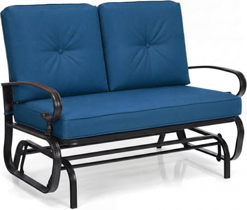 Outdoor Glider Bench, Patio 2 Person Loveseat with Removable Cushion, Thick Padded Seat, Stable Steel Frame, Outside
