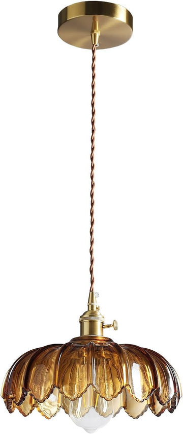 Pendant Lights Kitchen Island: Amber Glass Hanging Light Fixture with Rotating Switch, E26 Base - Modern Lighting