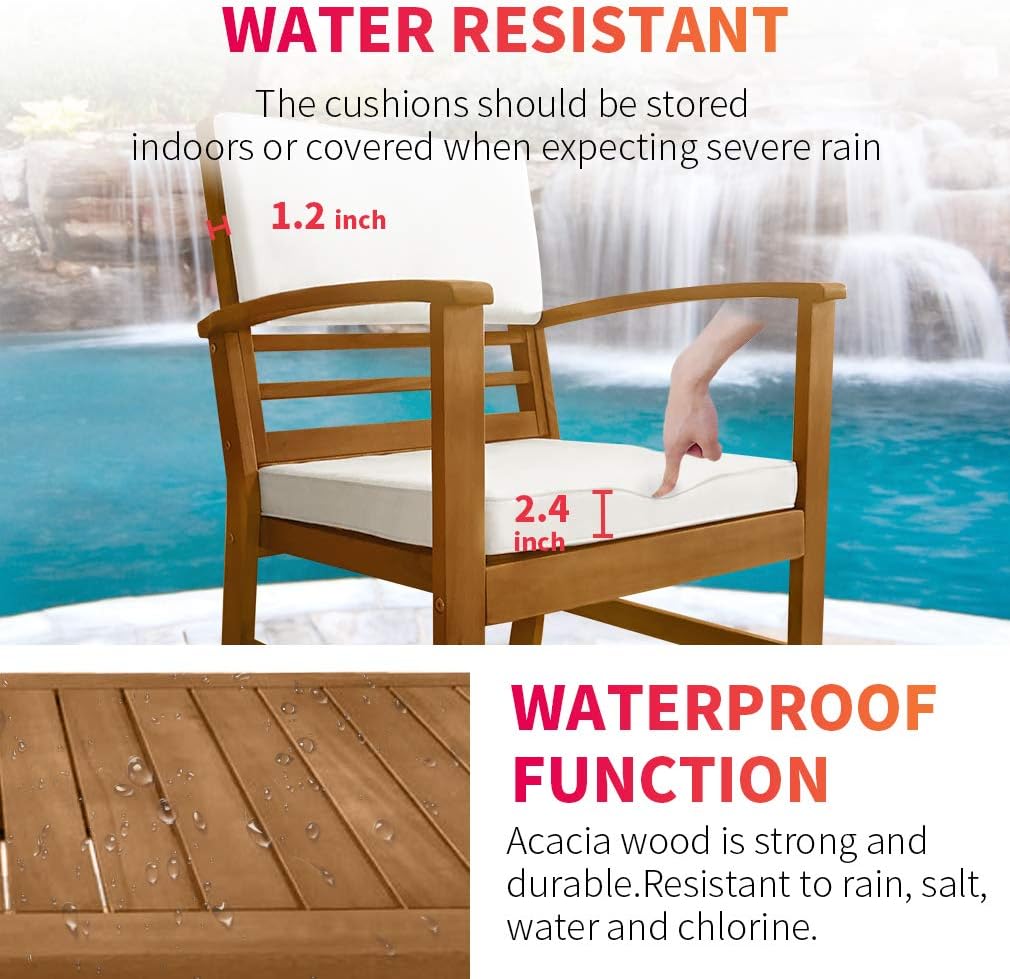 4-Piece Patio Conversation Set Acacia Wood Outdoor Sofa & Chairs with Coffee Table