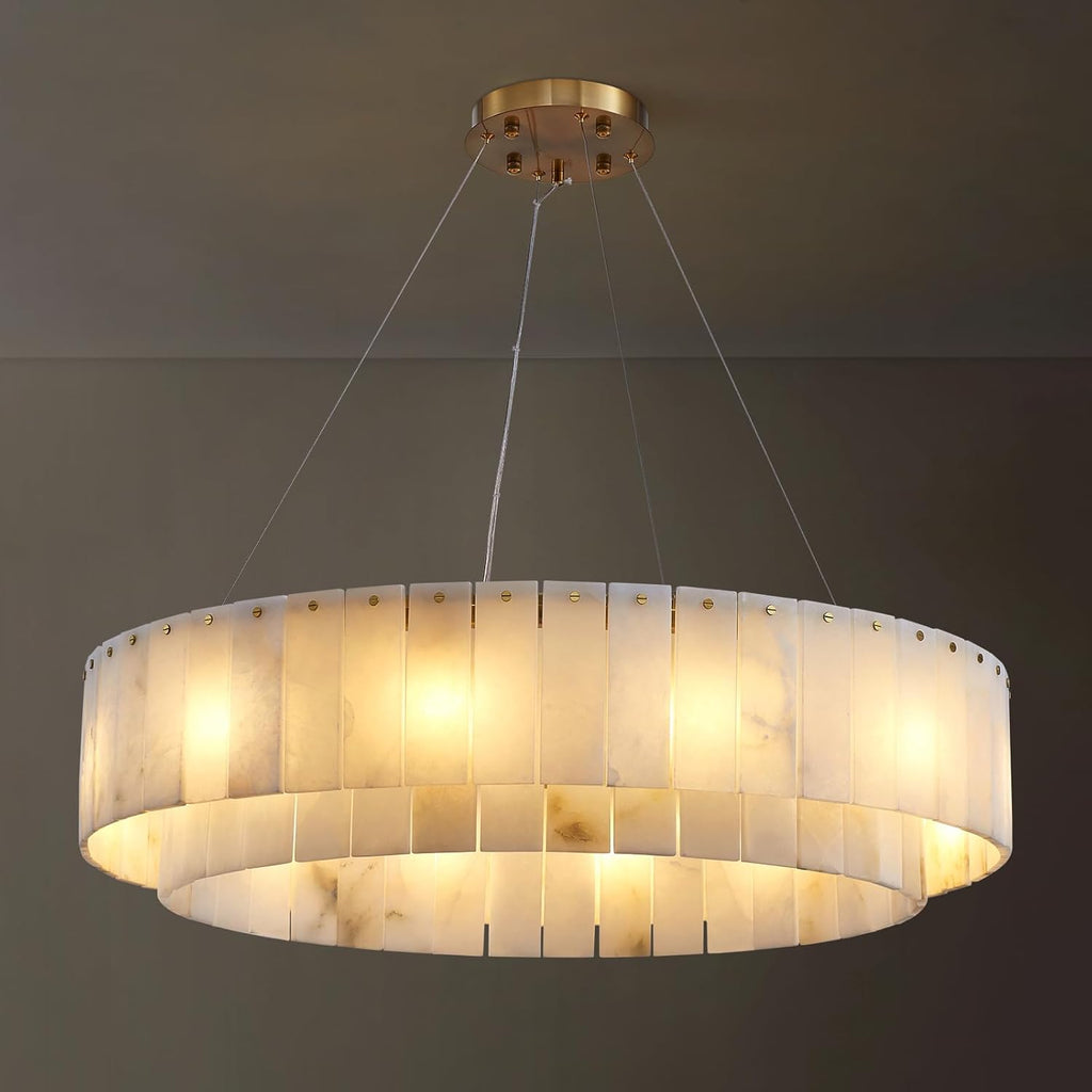 31.5" D Alabaster Morden Chandeliers for Dining Room 12 Lights Round Pendant Light Fixture Kitchen Island Entryway Living Room,Brass A125-B0DSBYXX55