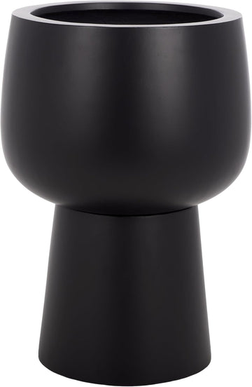 Outdoor Patio Furniture Collection - Olivia Black Ficonstone Pedestal Planter Pot, Modern Raised Plant Container