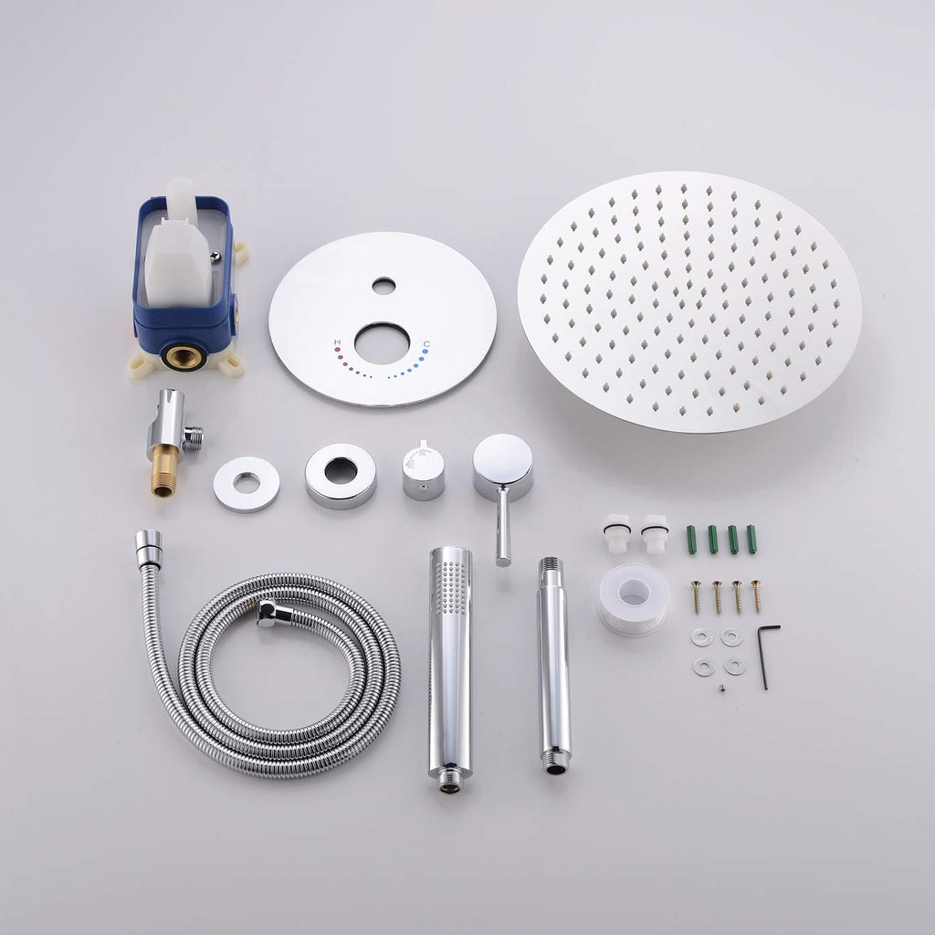 Ceiling Shower System, Chrome Shower Fixture Has 12 Inch Rain Shower Head with Handheld, All Metal Shower Faucet Sets