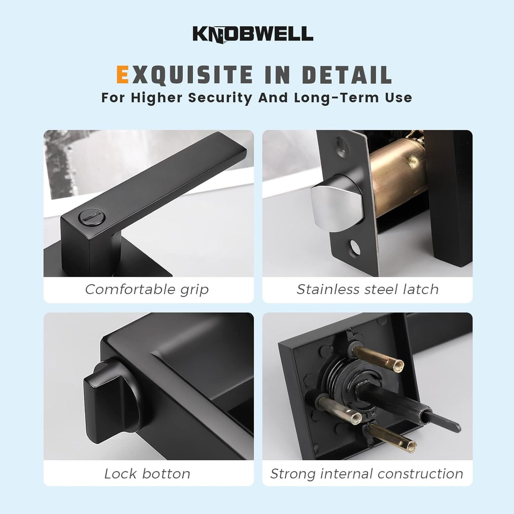 6 Pack Door Handles Black, Privacy Door Lever Bed and Bath Leverset Lockset, Left or Right Handing