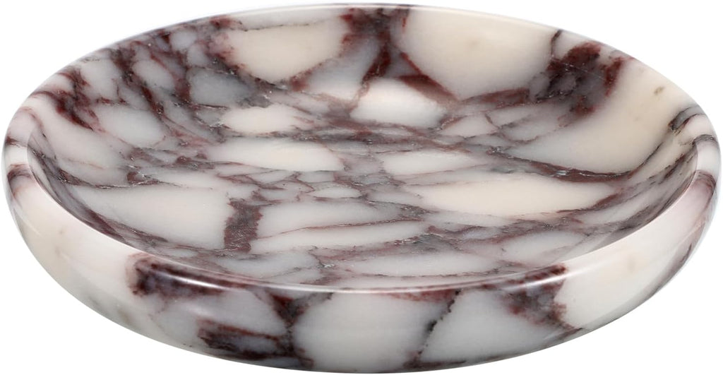 Small Round Key Bowl Table - 5.5" Natural Marble Jewelry Dish Tray Decorative Key Plate Holder Catch All Bowl for