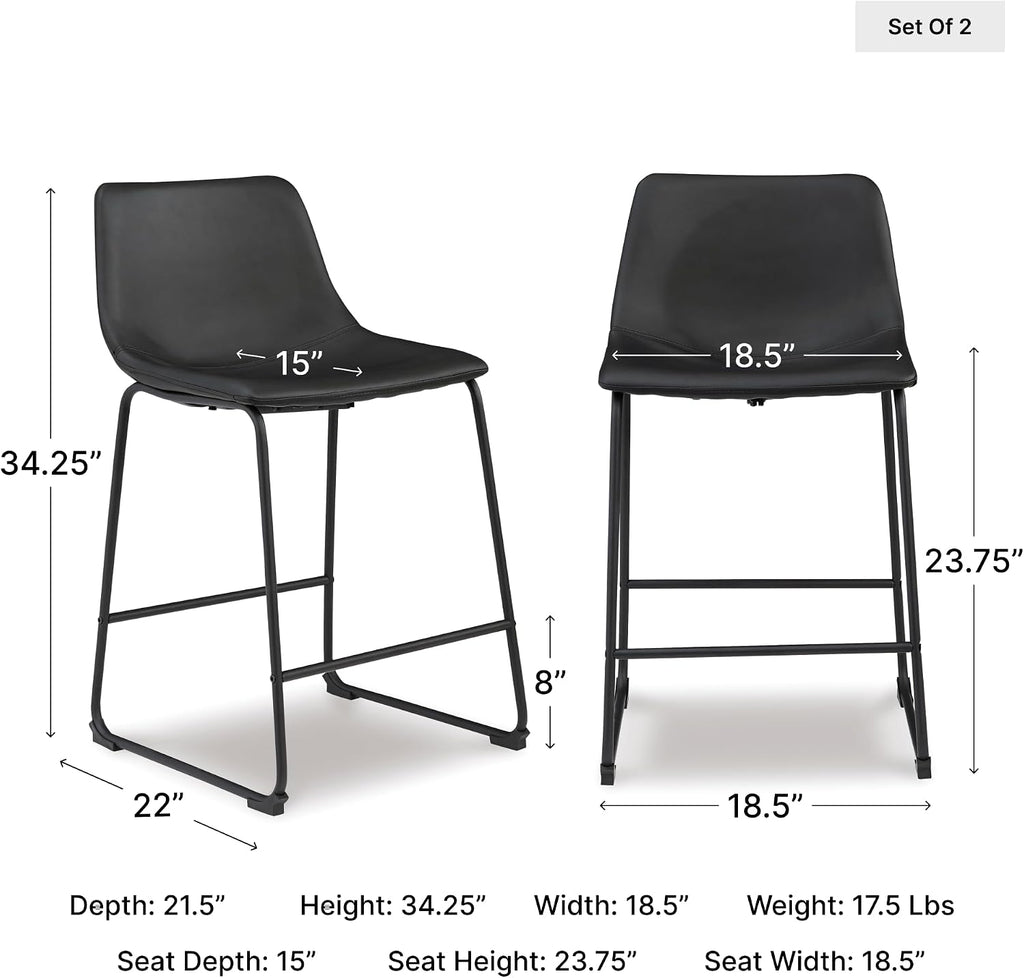 Centiar 24" Counter Height Modern Bucket Barstool, 2 Count, Black