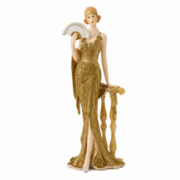 13 Inch Victorian Lady Figurine, Art Deco Fan Statue