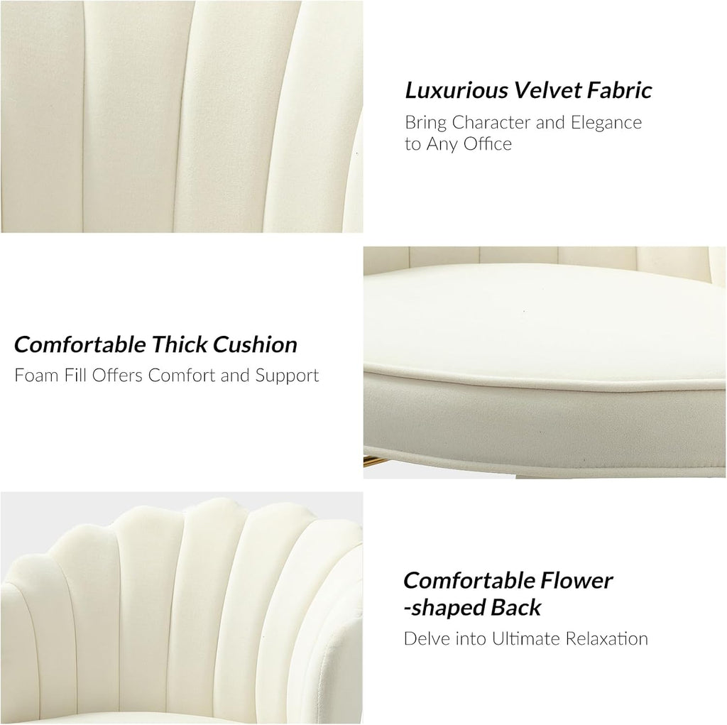 Velvet Home Office Desk Chair with Gold Base, Adjustable Swivel Task Chair for Vanity, Women's Modern Cute Shell Back