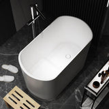 40" Japanese Soaking Bathtub Modern Deep Oval Freestanding Tub in Matte White Stone Resin