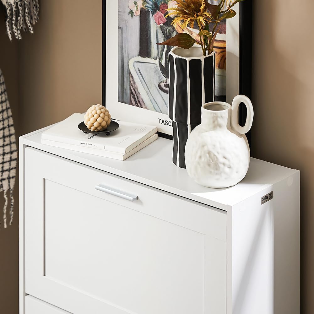 Shoe Cabinet Storage , Narrow Shoe Cabinet with Two Flip Drawers to Save Space, Shoe Rack Cabinet for Front Door