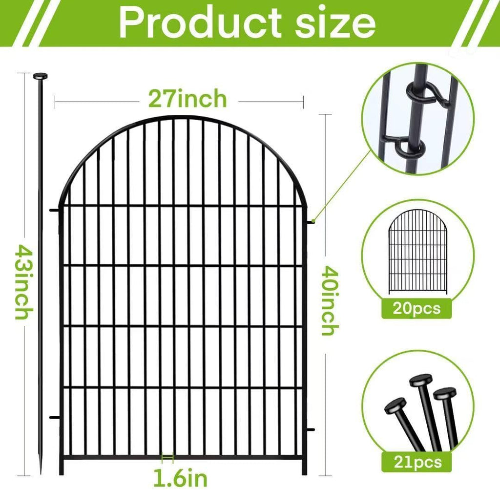 Tall Garden Fence Animal Barrier with Gate, 40 in(H)×43.7ft(L) 20 Panels No Dig Fence for Dogs, Rustproof Metal Wire