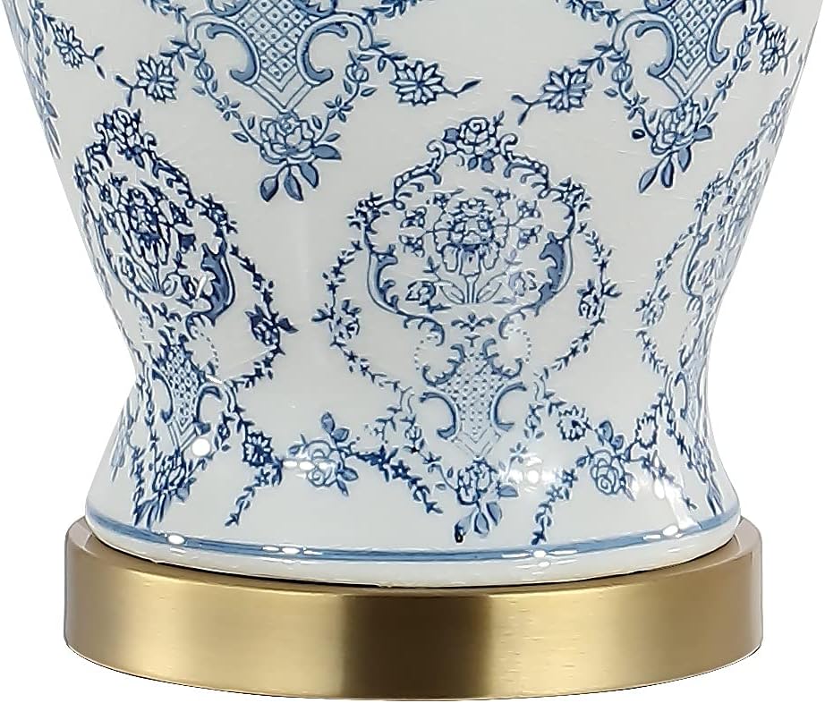 22.25" Blue/White Chinoiserie Ceramic Urn Table Lamp, Traditional Classic Nightstand Lamp Bedroom, White Linen Shade