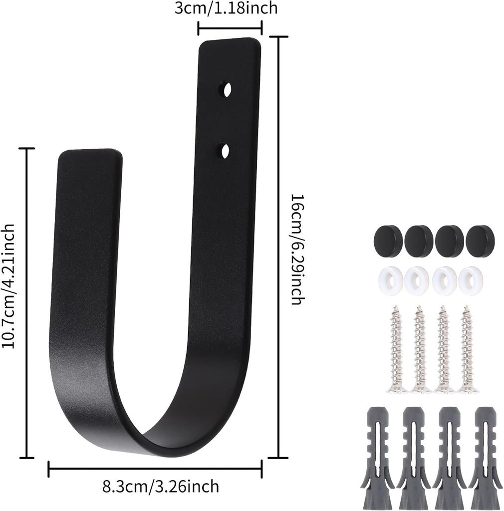 2 Pack Modern Curtain Holdbacks - Solid Aluminum U Shaped Wall Mount Curtain Hooks - Tiebacks for Curtains (2, Black)