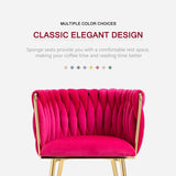 Woven Velvet Dining Chairs Set of 6, Upholstered Accent Chairs with Gold Metal Legs, Modern Dining Room Chairs, Rose Red