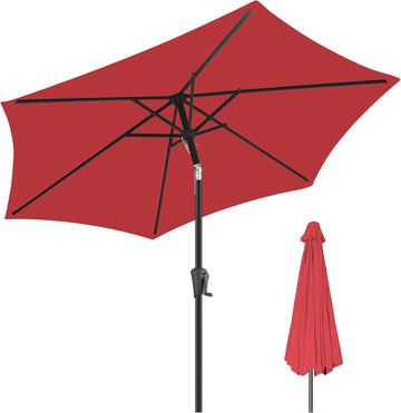 9ft Patio Umbrella Outdoor - Table Umbrella with Push Button Tilt and Crank, UV Protection, 6 Sturdy Ribs