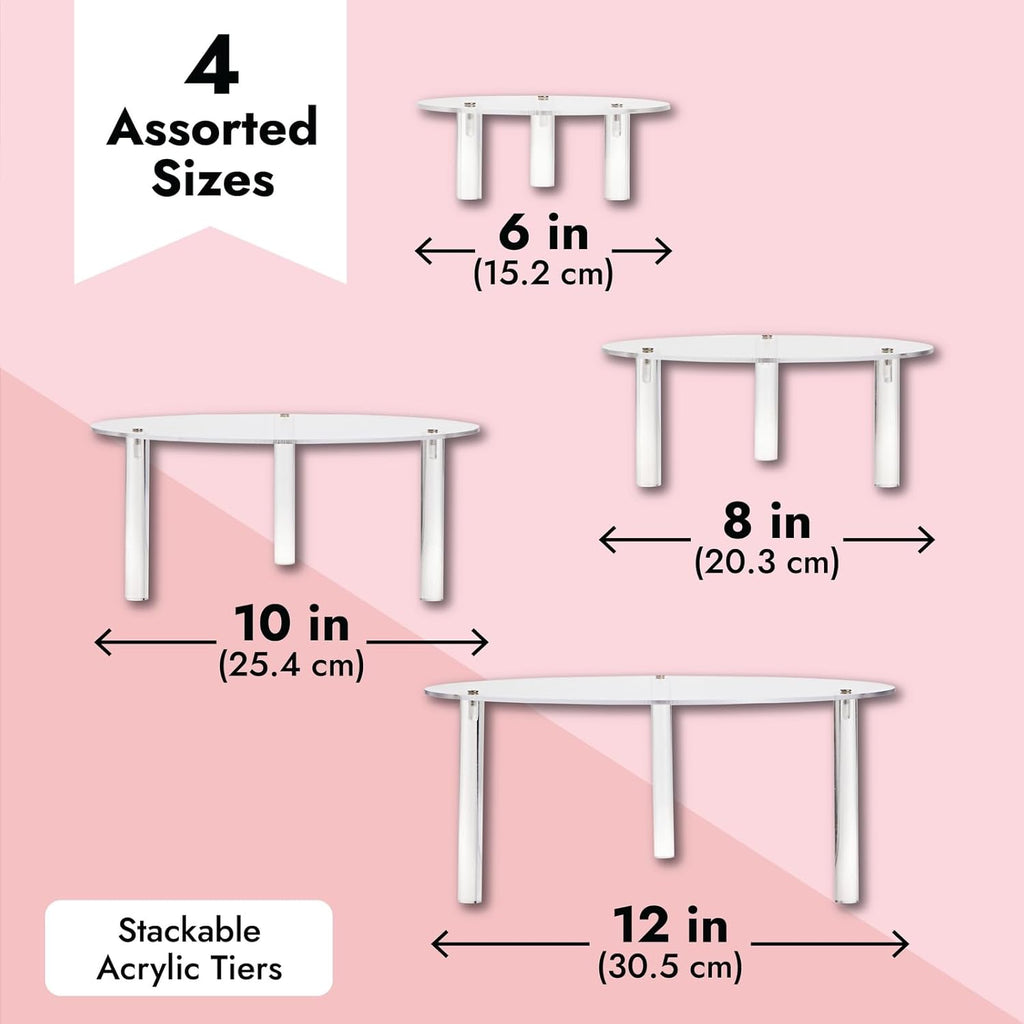 4-Piece Round Acrylic Cake Stand Set - Versatile Dessert Display - Customizable Multi-Tier Buffet Risers - Easy-Store - Set of 4