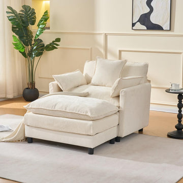 Luxe Oversized Lounge Chair and Ottoman — Beige Chenille