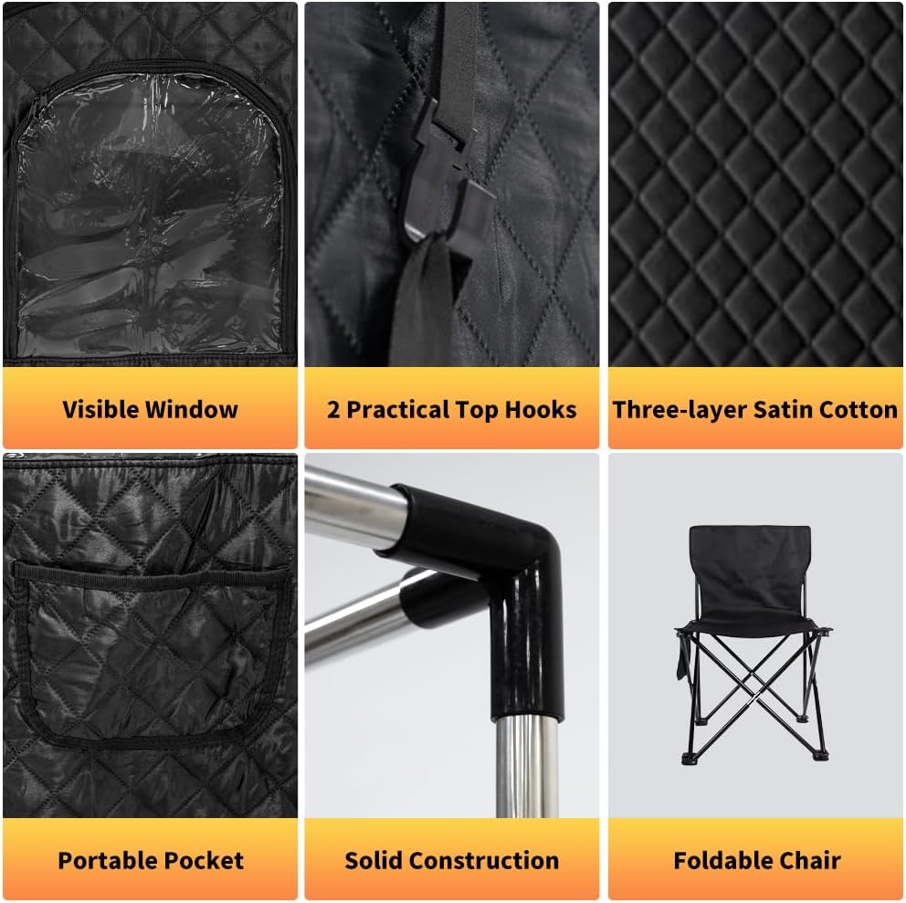 1-Person Portable Steam Sauna Tent for Home, 3L 1500W Sauna Box for Relaxation & Detoxification with Folding Chair