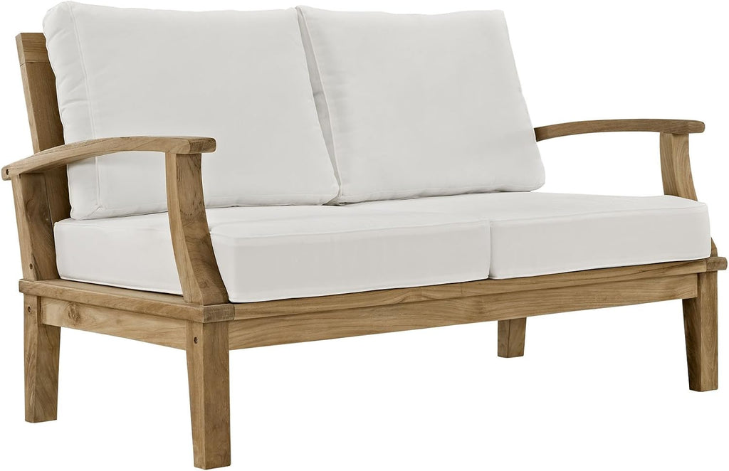 Marina Premium Grade A Teak Wood 5-Piece Outdoor Patio Furniture Set in Natural White
