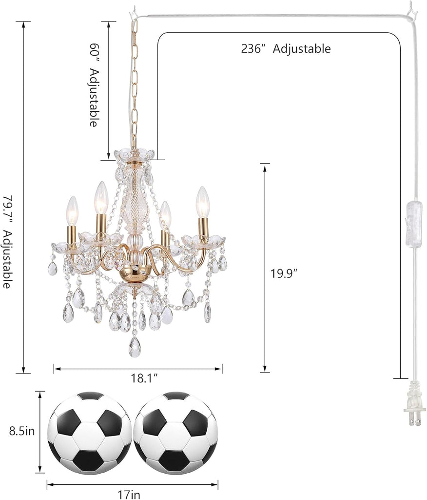 Plug in Crystal Chandelier,French Country Gold Crystals Chandelier Pendant Lighting