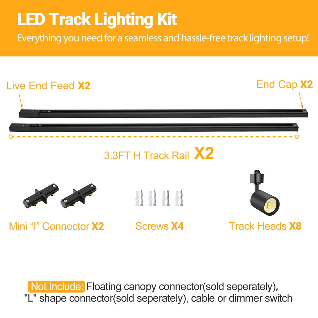 LED Track Lighting Kit with 6.6FT H Type Track Rail, Black