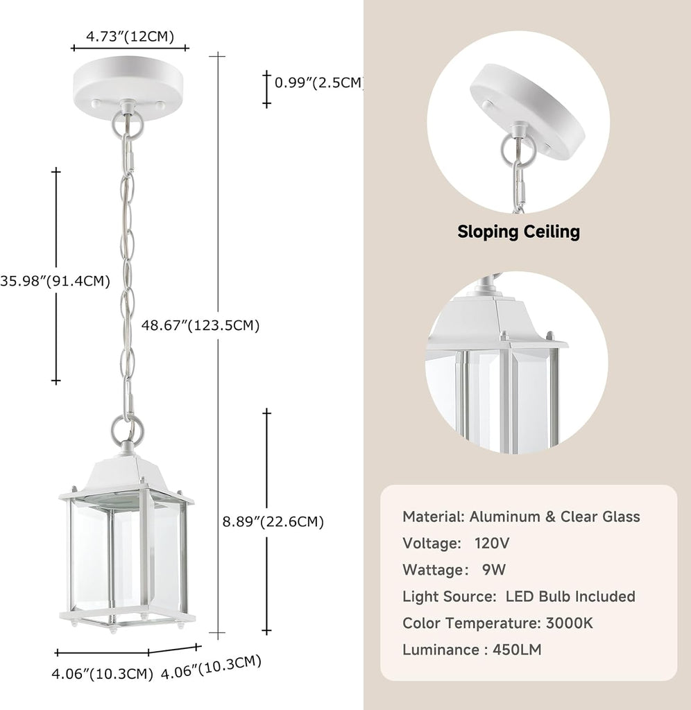 9 Inch LED Outdoor Pendant Lighting, White Exterior LED Hanging Pendant Light