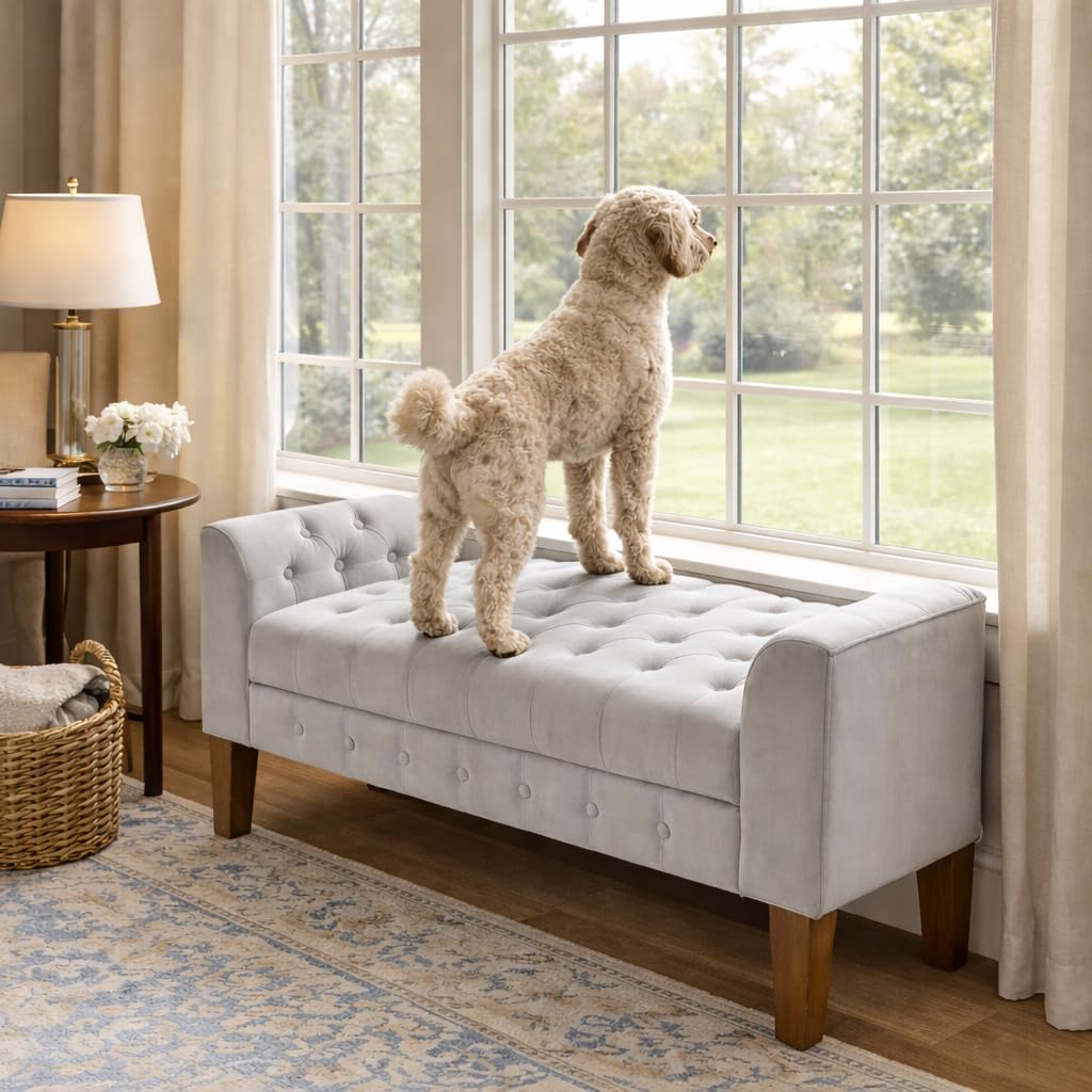 50" Velvet Tufted Storage Bench Settee - Grey