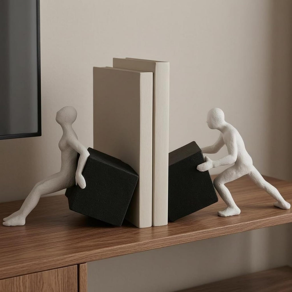 Abstract Figure Bookend Modern Sculptural Resin Decorative Piece Providing Structure for Novels Textbooks Magazines