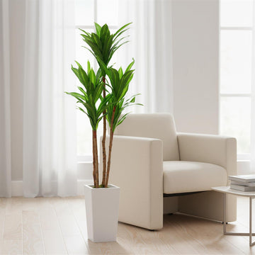 Artificial Plant, 4.8FT Faux Dracaena Tree with Tall Planter