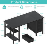 Gaming Desk with 4 Fabric Drawers & Storage Shelves, 47 inch Computer Writing Work Study Desk Bedroom