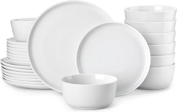 24 Pieces Gourmet Porcelain Dinnerware Sets, Premium Plates and Bowls Set, High-Fired Ceramic Dishes Set for 8