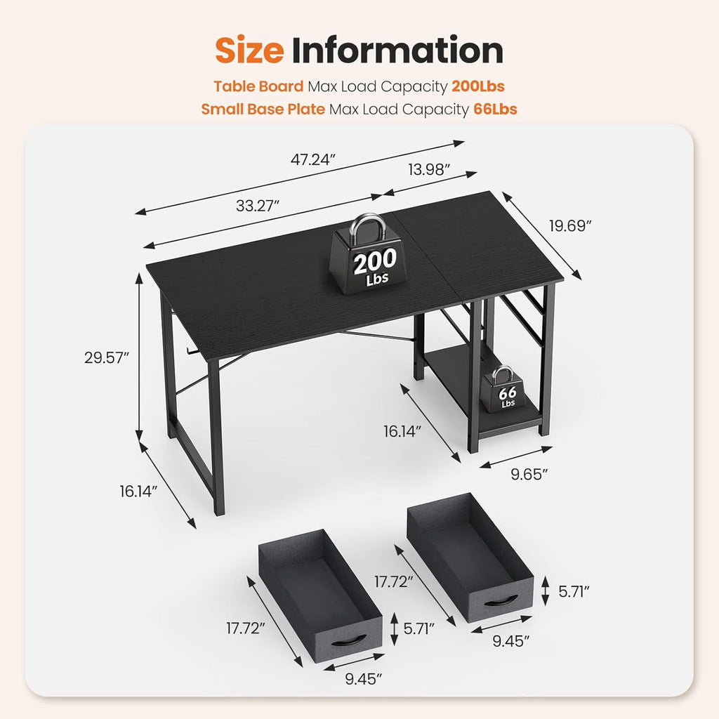 47 Inch Computer Desk with Drawers, Writing Desk with X-Shaped Reinforcement