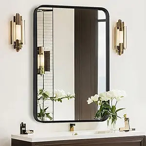 Bathroom Mirror for Wall, 30X22 Inch Rectangle Mirror, Matte Black Metal Framed Bathroom Vanity Mirror for Restroom