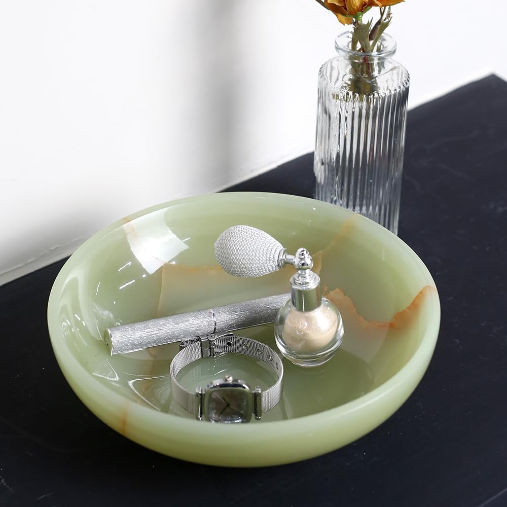 Luxury Decorative Marble Bowl Decoration, Green Onyx Key Bowl Table, Catchall for Coins, Change, Candy, Organizer