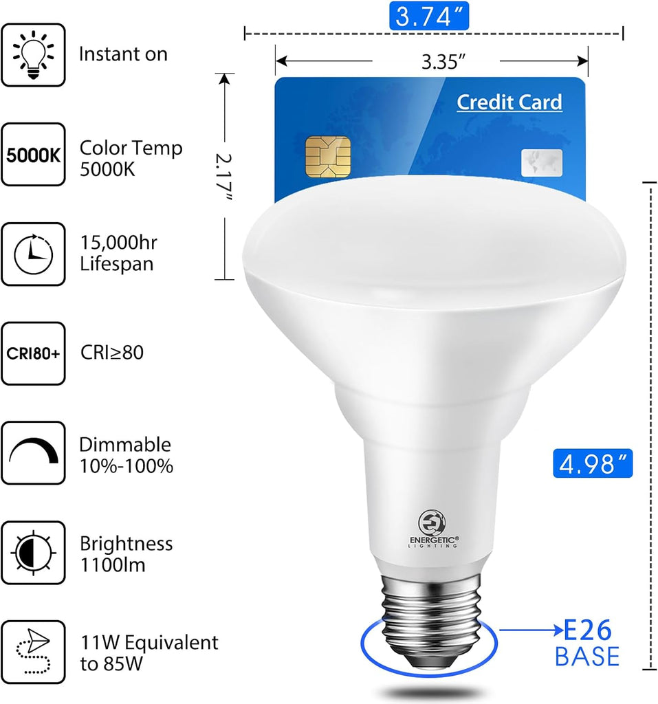 4 Pack LED Recessed Light Bulbs BR30, 1100 Lumens, 85W Equivalent, Dimmable, Daylight 5000K, Indoor Flood Lights for