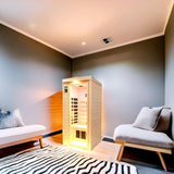 1 Person Infrared Sauna, Ceramic Low EMF FAR Infrared Indoor Sauna for Home, 1300w Canadian Hemlock Wood Saunas with Bluetooth Control, LCD Display, LED Reading Light A129-B0FJFTRGCS