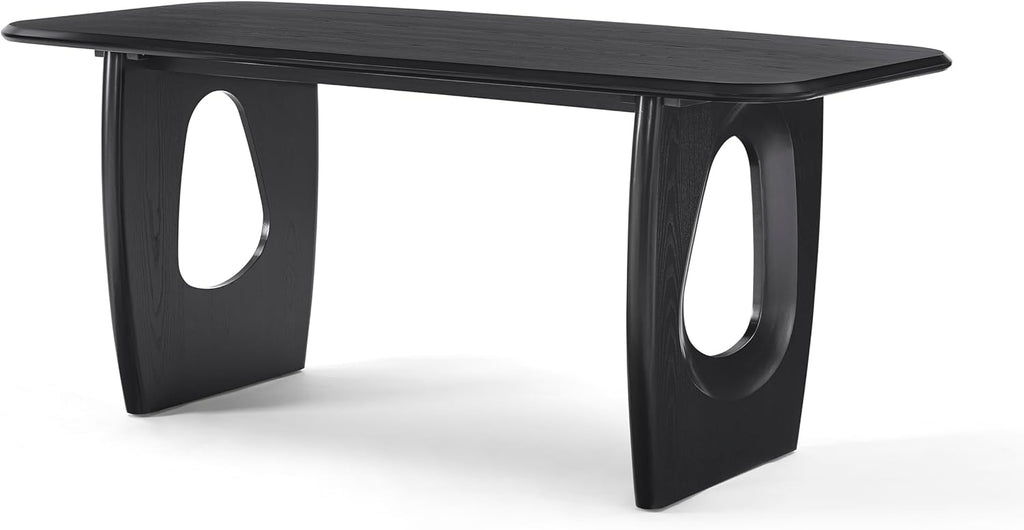 Modern Dining Table for 4-6 People,68'' Rectangle Dining Table, Kitchen Table with Pedestal Base, Dinner Table for Dining Room, Kitchen, Living Room (Black)