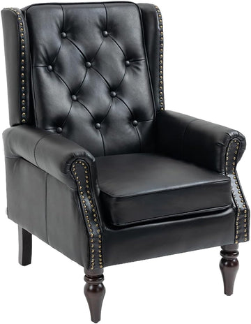 Mid-Century Wingback Chair, PU Leather Accent Chair Armchair with Buttons,Modern Living Room Chairs with Rivet