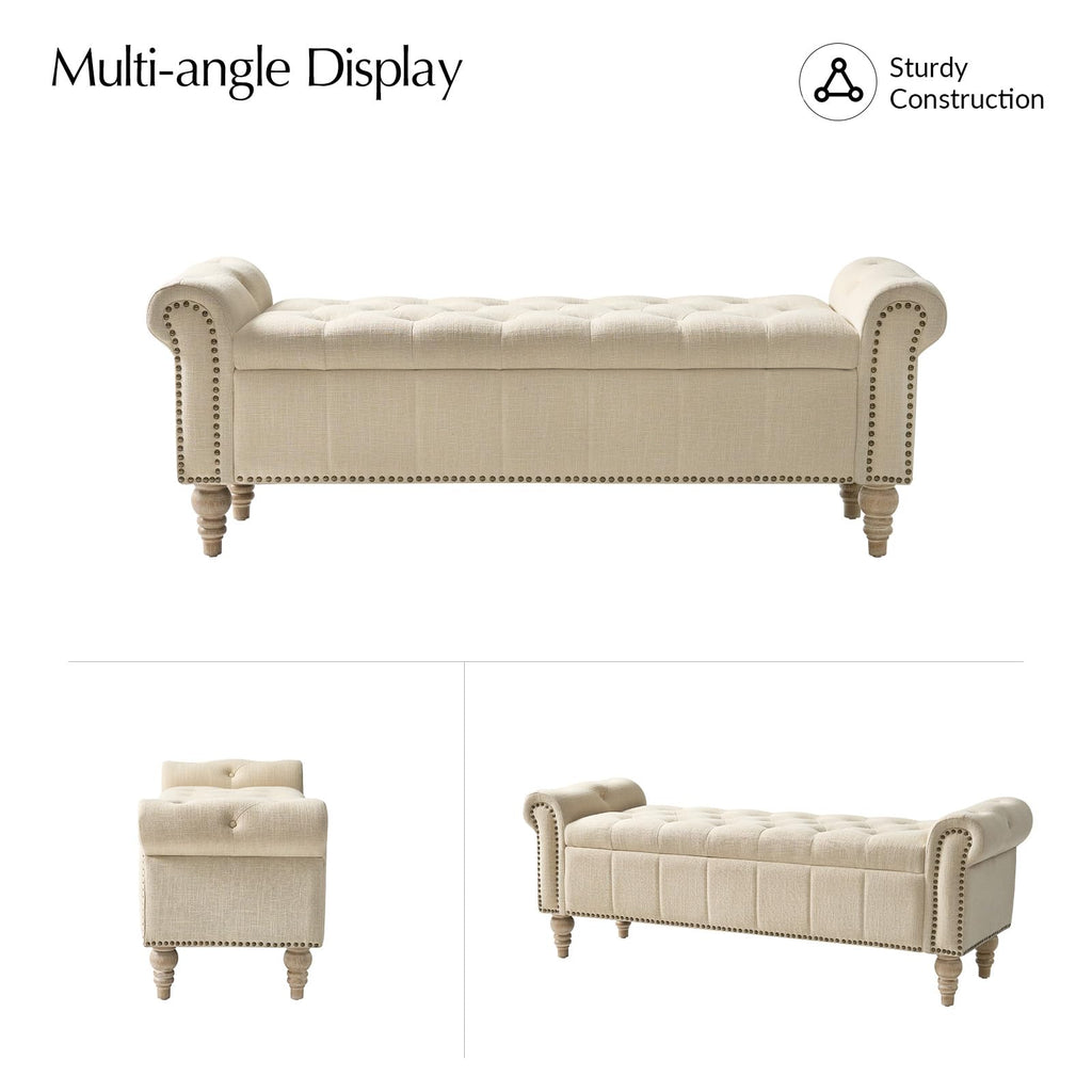 Farmhouse Storage Bench, Linen