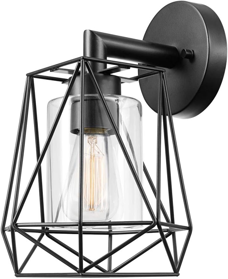 Sansa 1-Light Outdoor/Indoor Wall Sconce, Black, Clear Glass Inner Shade 44300 A123-B07JGM6BJH