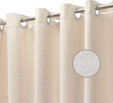 Beige Linen Textured Shower Curtain 84 Inches Long, without Hooks Needed | Water-Repellent, Machine Washable