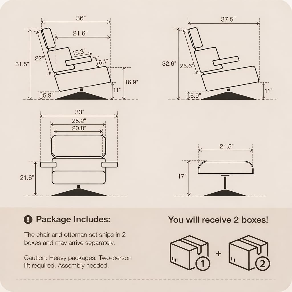 Modern Reading Chair and Ottoman — Walnut Leather