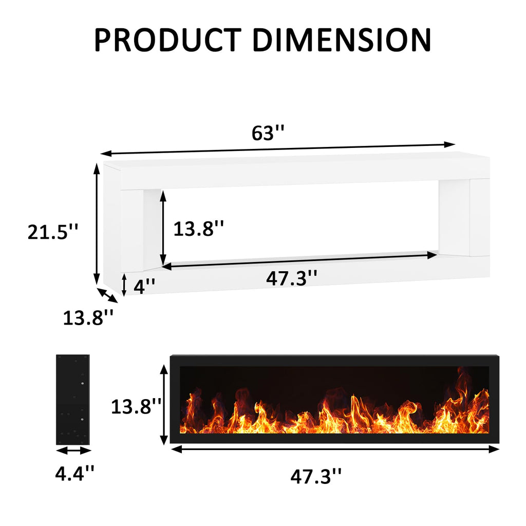 63" High Gloss Fireplace TV Stand, Modern TV Console, White