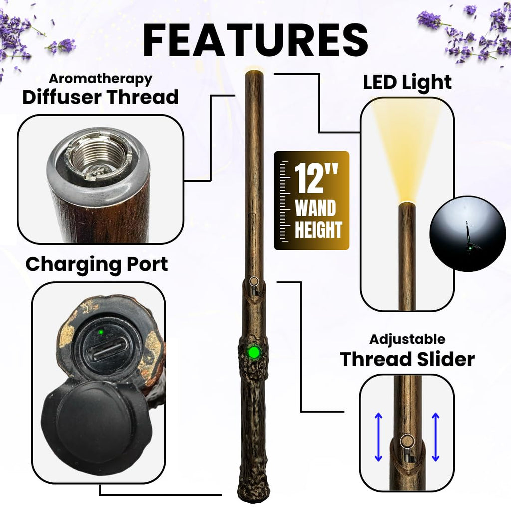 Rechargeable Aromatherapy Wand Diffuser with Adjustable Thread Design, 12-Inch Slim Battery Stick for Pocket or Bag
