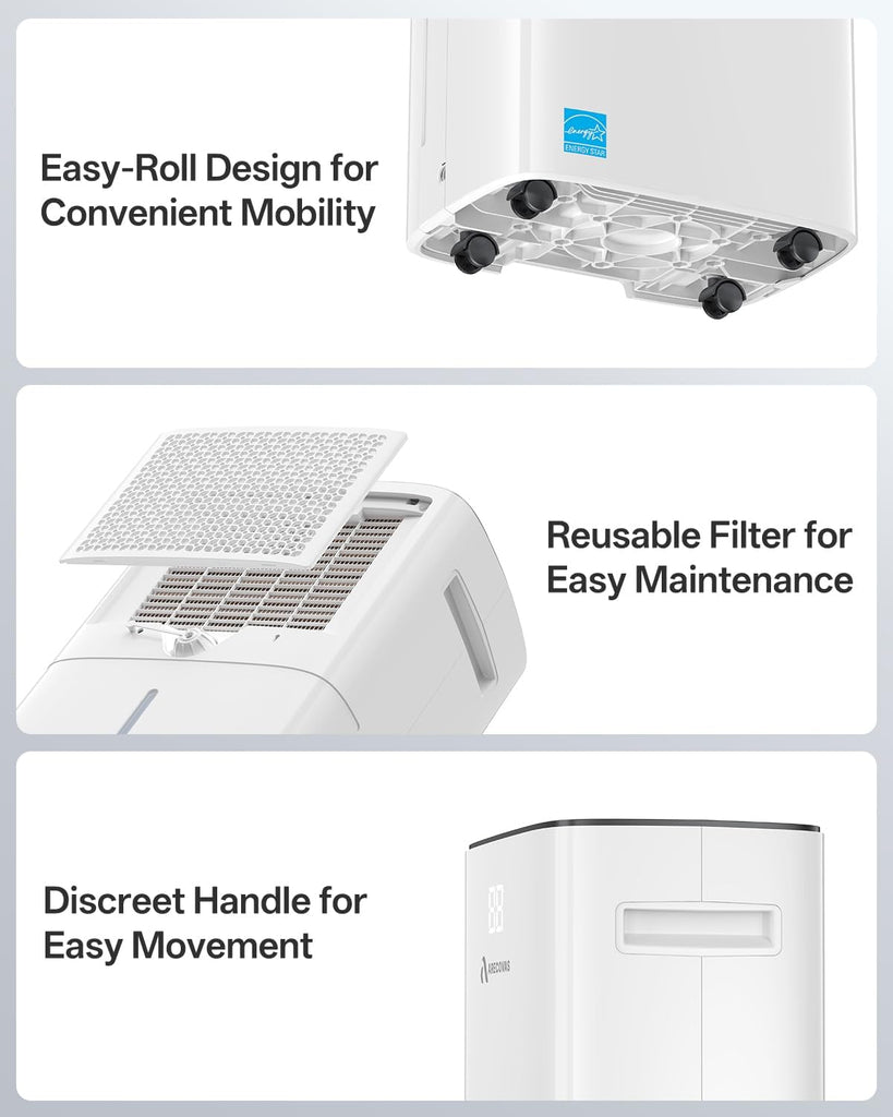 Dehumidifier for Basement, 52 Pints Dehumidifiers for Bedroom Bathroom Large Room Home