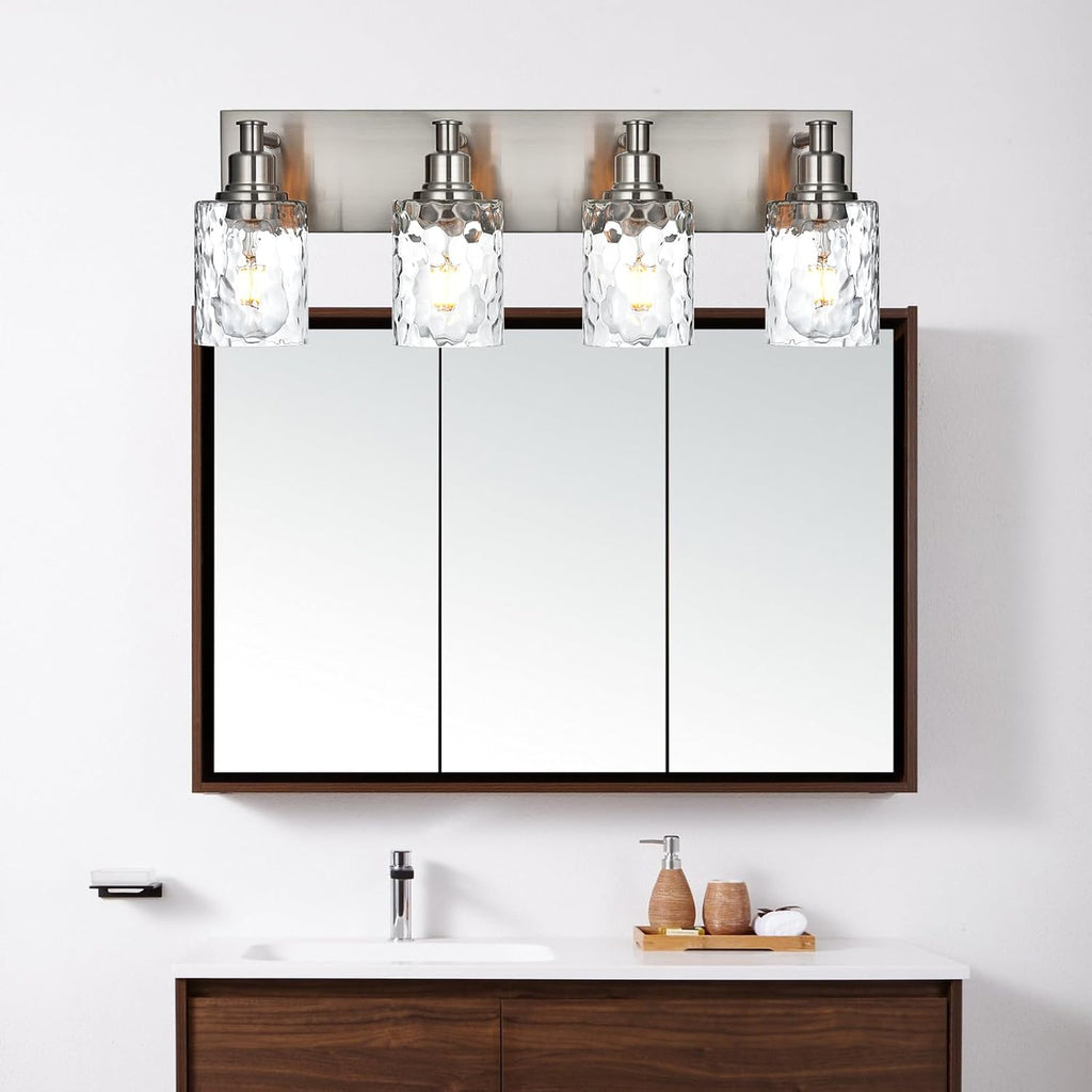 4-Light Bathroom Vanity Light Fixture Brushed Nickel Industrial Wall Sconce Lighting with Hammered Glass Shade