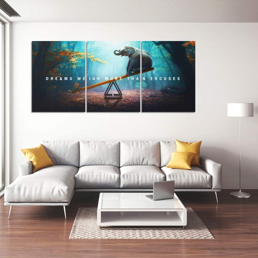 Elephant Wall Art, Motivational Inspirational Canvas Wall Art, 3 Pieces Elephant Painting Prints Wall Decor Bedroom - Set of 3