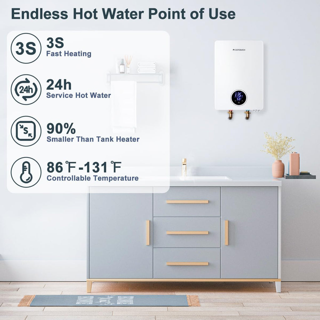 Tankless Water Heater, ECOTOUCH 27kW 240V Water Heater Electric Hot Water Heaters
