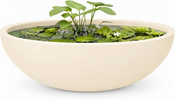 6.9" H x 19.7" D Premium Rondo Fiberstone Planter - Kilim Beige | 17.9" Pot Opening, Included 2 Extra Coco Mats