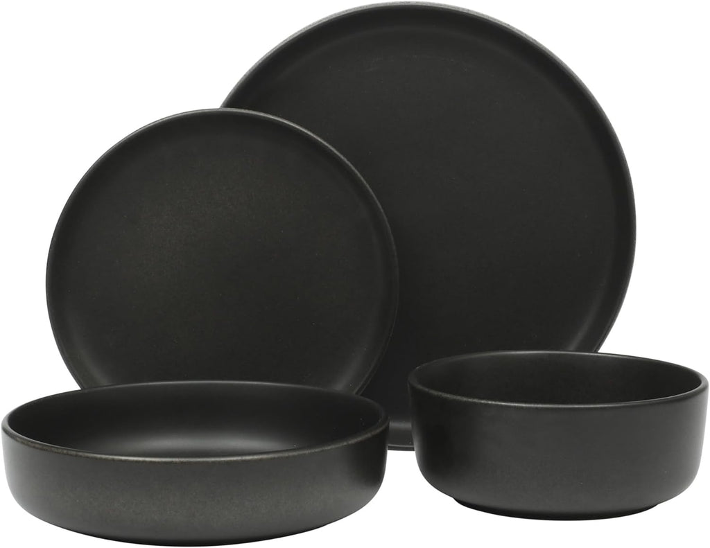 Pasco 16 Piece (Service for 4) Plates and Bowls Double Bowl Reactive Glaze Dishes Stoneware Ceramic Dinnerware Set